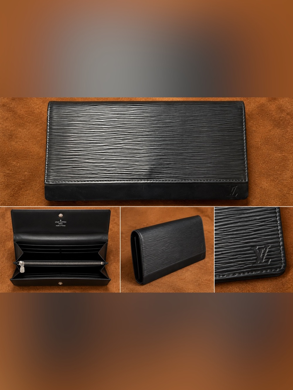 Louis Vuitton Black Epi Leather Long Wallet Bifold Snap Vintage Made in Spain
